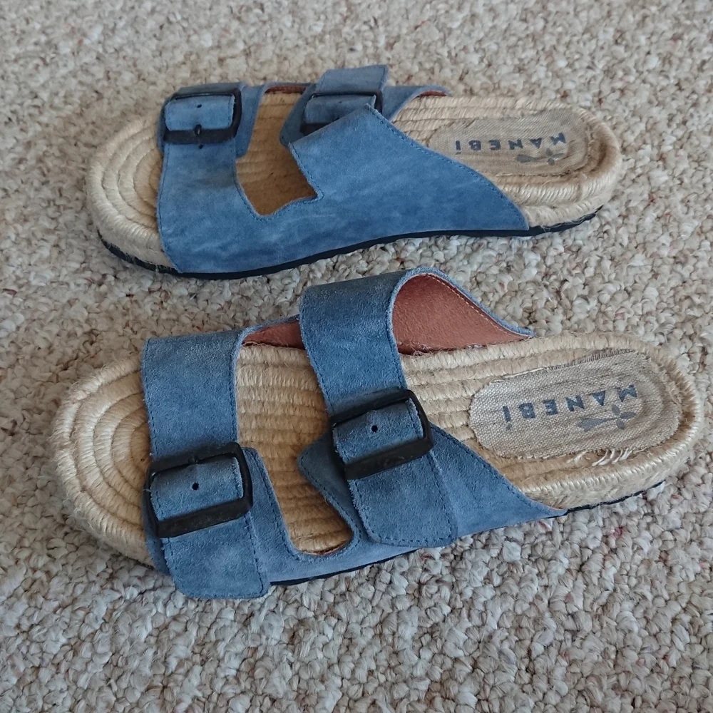 Manebi Nordic Espadrille blue suede Slides size 6.5